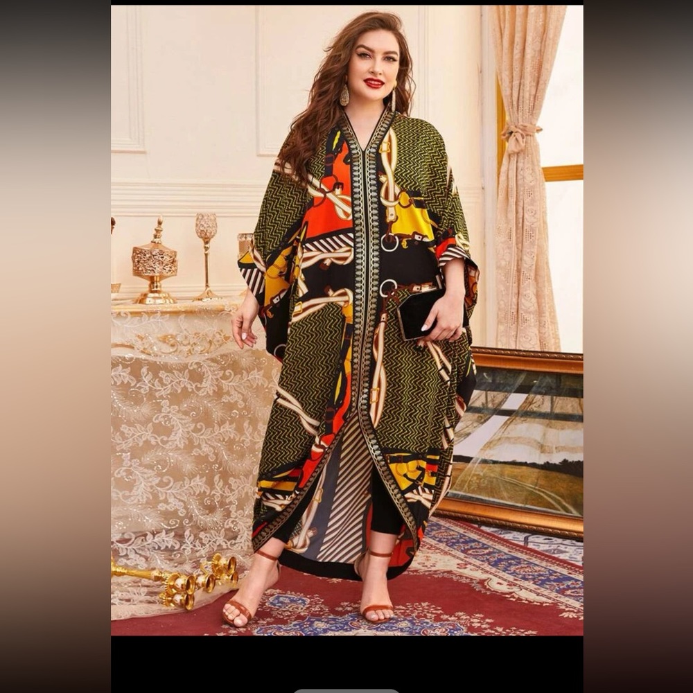 COPY - Modely Plus Chevron And Chain Print Kaftan Dress
